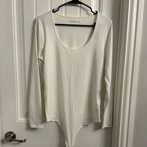 Abercrombie & Fitch Cream Long Sleeve Bodysuit